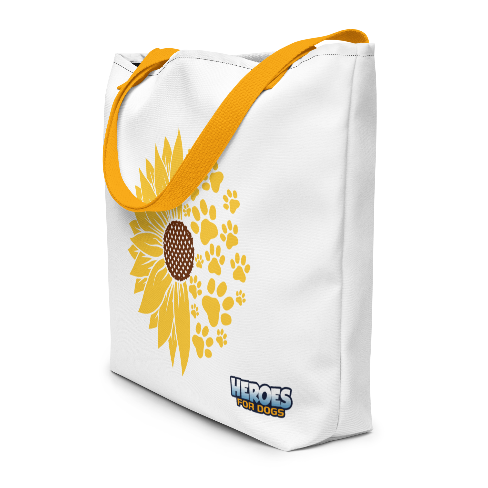 Spring Sunflower Paw Print Large Tote Bag